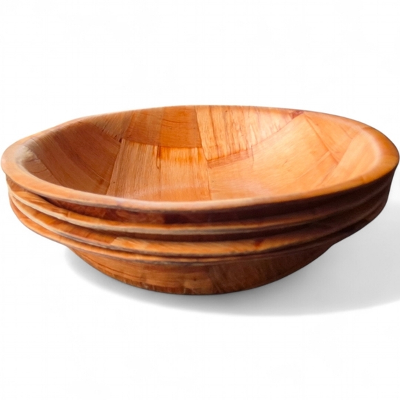 Parquet Other - 1960s Vintage Woven Parquet Wood Bowls Set of Four
